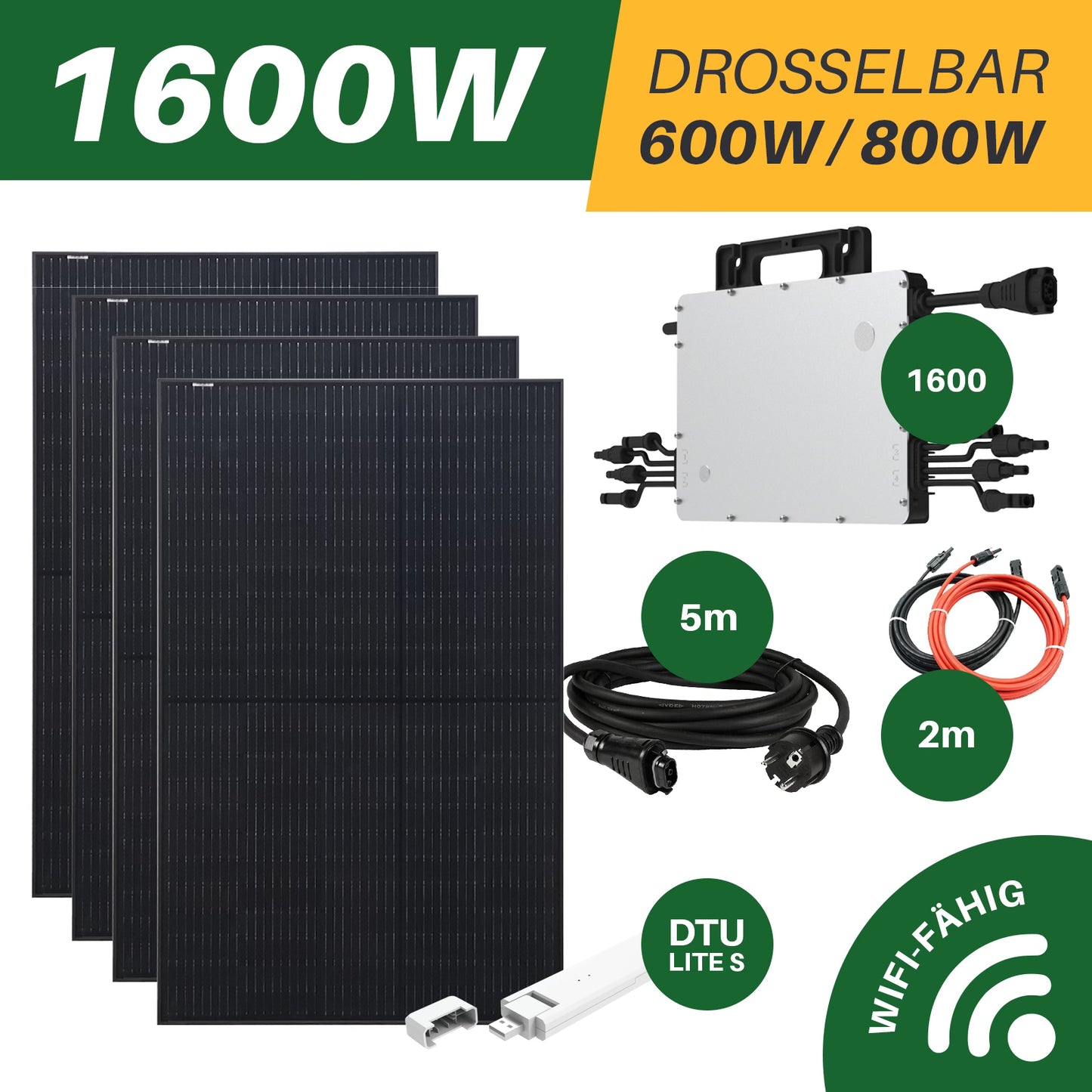 Elektrownia balkonowa 1600W gotowa do podłączenia 4x 440W FullBlack AIKO-Solar + Hoymiles HMS1600 w tym DTU, w tym wysyłka
