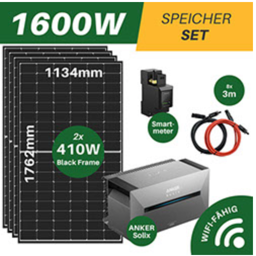 BALKONKRAFTWERKE 1600W inkl. SPEICHER inkl. Versand, 4x410W Solarmodule