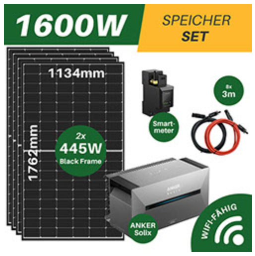 BALKONKRAFTWERKE 1600W inkl. ANKER SPEICHER inkl. Versand, 4x410W Solarmodule