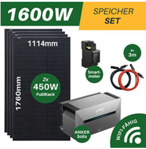 Elektrownie balkonowe 1600W w tym magazyn ANKER w tym wysyłka, 4x440W moduły słoneczne FullBlack