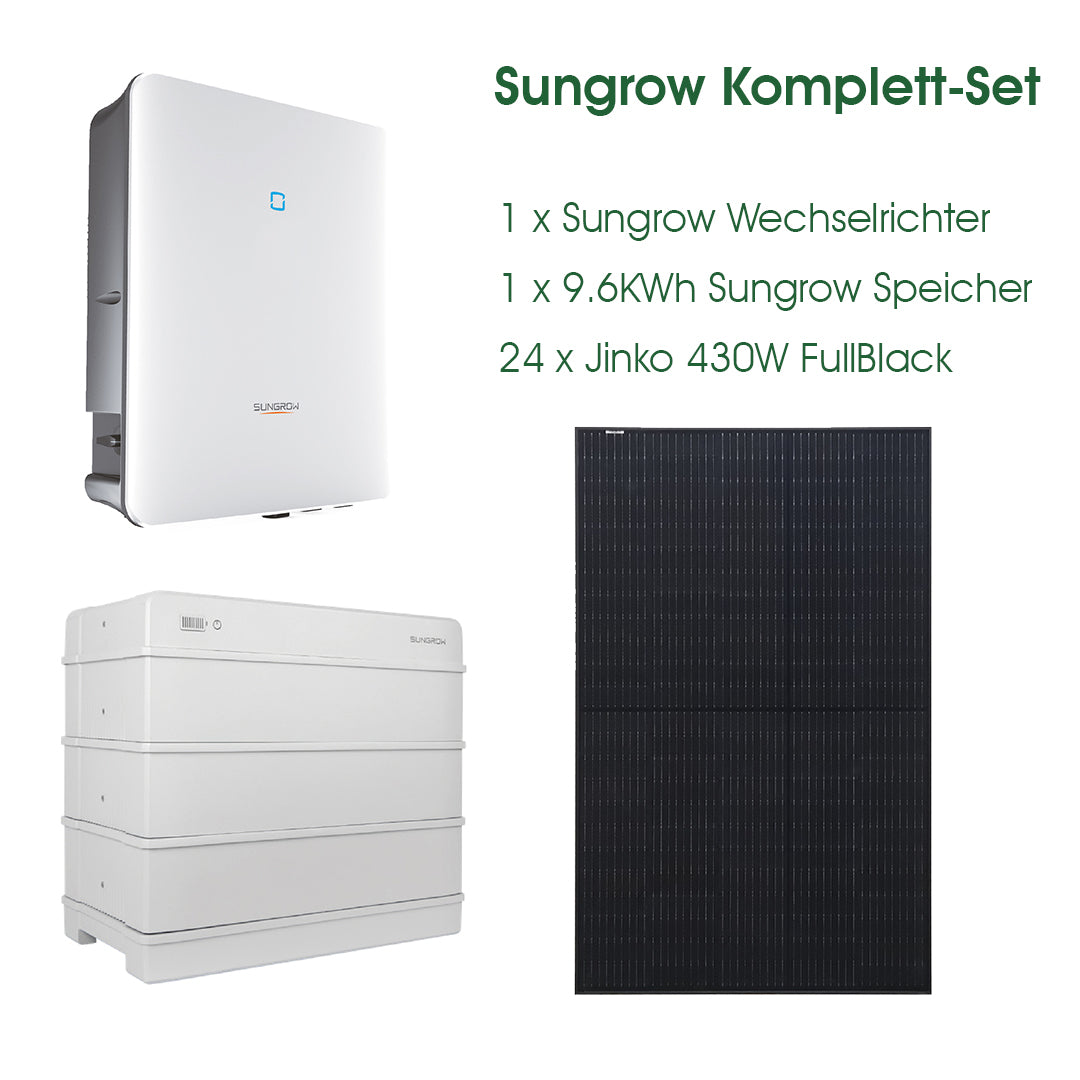 Sungrow 10kW Komplettsystem inkl. 9,6kWh Speicher mit FullBlack Modulen und Inkl. Lieferung deutschlandweit