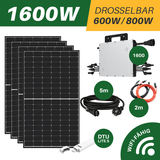 Balkonkraftwerk 1600W steckfertig 4x 410W BlackFrame + Hoymiles HMS1600 inkl. DTU, inkl. Versand