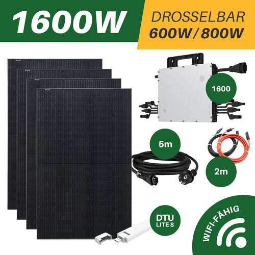 Balkonová elektrárna 1600W plug-in 4x 435W FullBlack sklo/sklo/oboustranné Jinko + Hoymiles HMS1600 včetně DTU, včetně dopravy