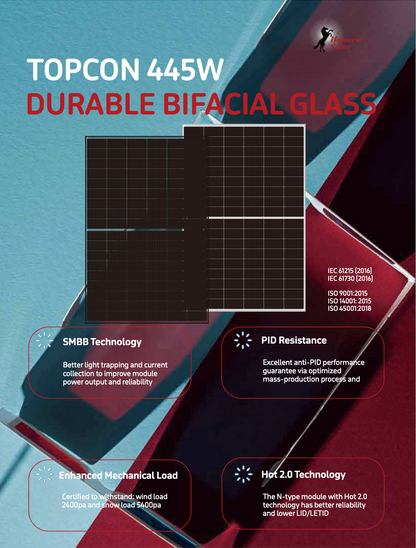 Solarmodul 445W bifacial Glas/Glas, Hannover Solar, silver frame