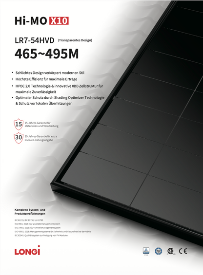 Longi Solar 470W Glas/Glas transparent/FullBlack