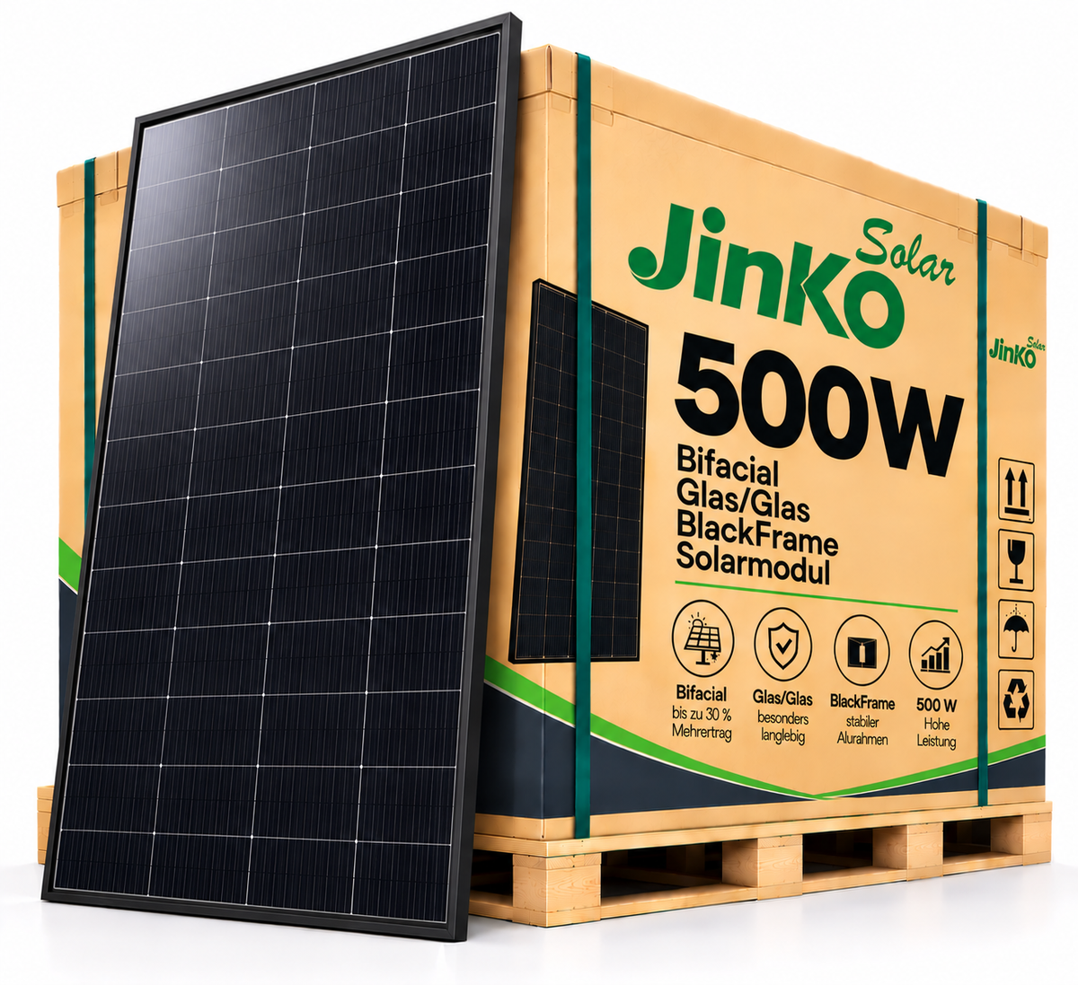 JINKO SOLAR BIFACIAL GLAS/GLAS SOLARMODULE 500W BLACKFRAME